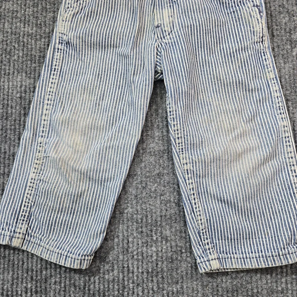 VTG Oshkosh Kids Blue and White Stripped Overalls Made in‎ USA Size 3T Railroad